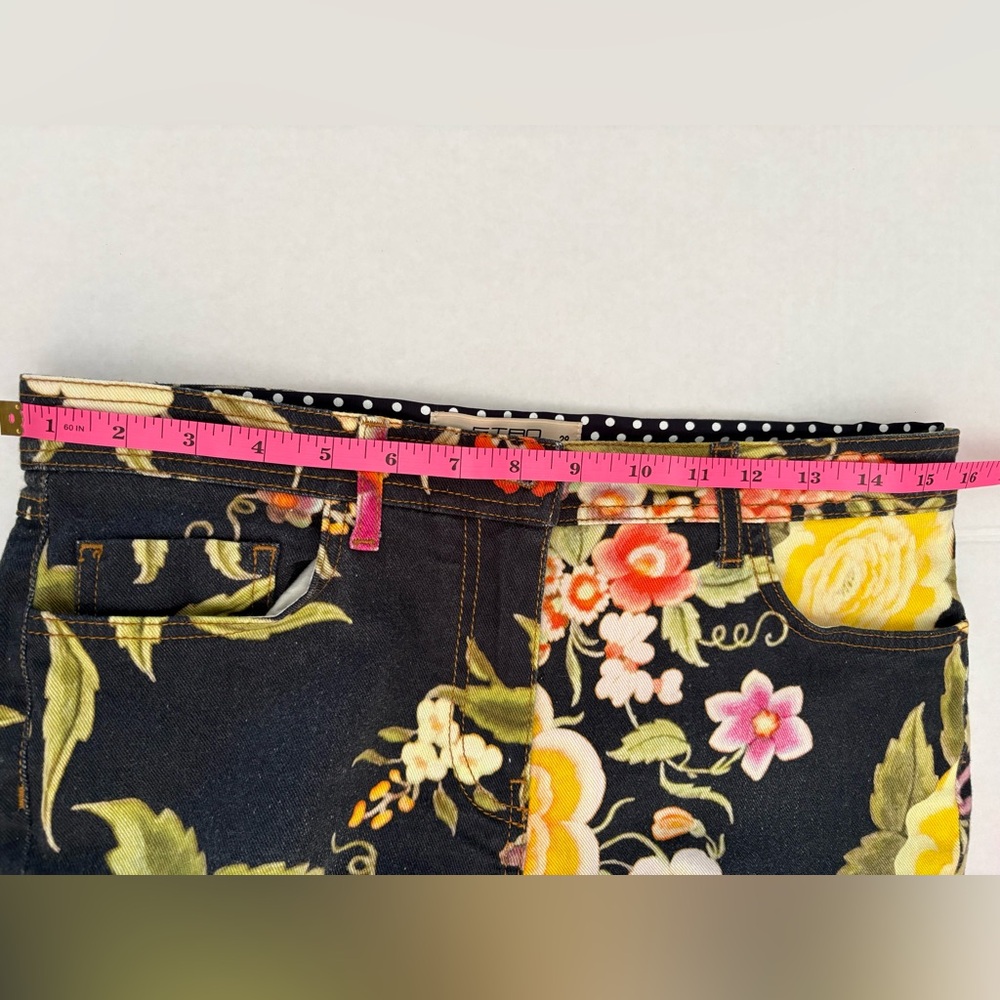 Etro Milano Designer Black Multicolor Floral Skinny Pants Size 29 Made In Italy - Picture 10 of 15